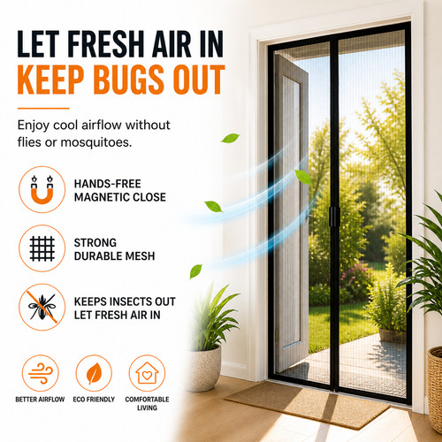 Magnetic fly screen door net - screen,